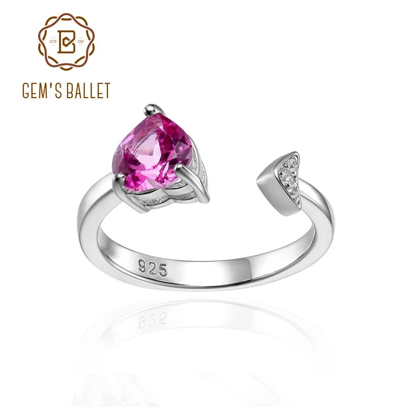 Gem'S Ballet Natural Heart Pink Topaz Gemstone Anello Da Donna In Argento Sterling 925 You And Me Ring/Toi Et Moi Anello Aperto Regolabile