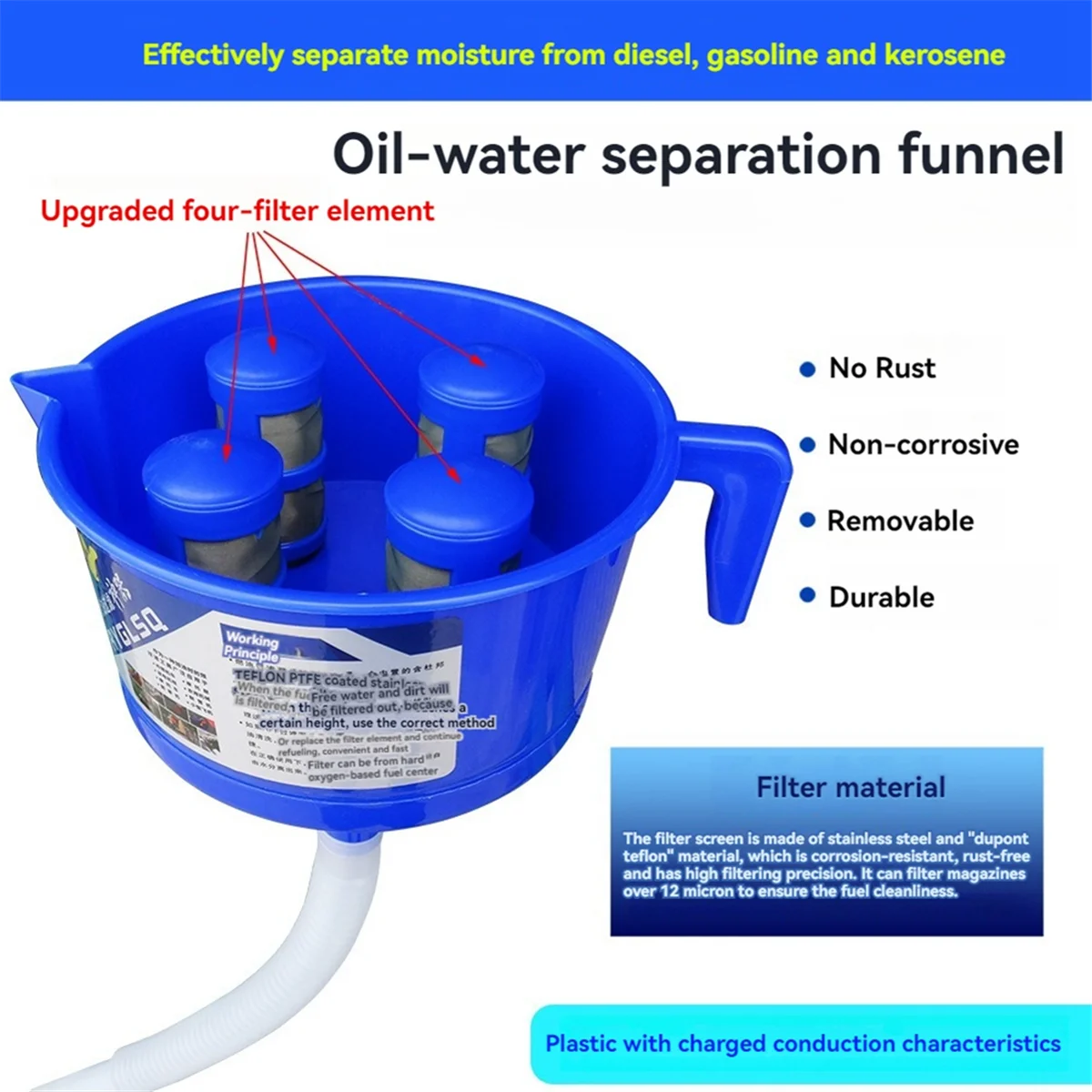 Funnel Type Oil and Water Separator Four Filter Elements Diesels Gasoline Fuel Filter Fitting Accessories