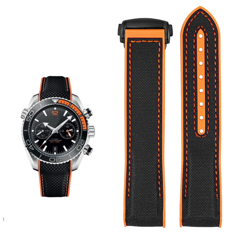 Curved End Fabric and Rubber Strap for Men's Watch, 20mm-22mm