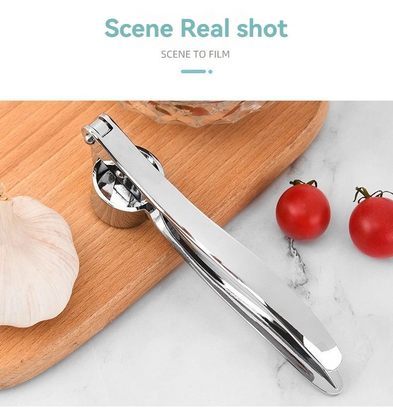 Garlic Press Anti-Skid Thickened Garlic Clip Multifunctional Zinc Alloy Stainless Steel Manual Pull Type Garlic Punch
