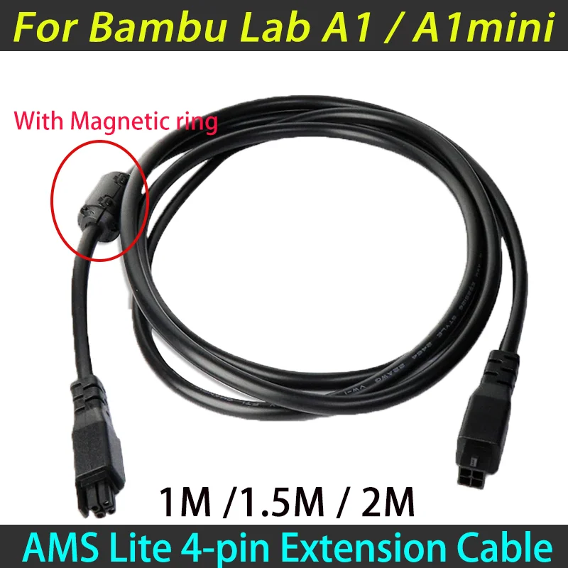 4Pin AMS Lite Verlängerungskabel, Für Bambu Lab A1/A1mini, 1M 22AWG Kupferkern Verlängerungskabel mit magnetischem Ring, Verbindung von Stecker zu Buchse (nicht für X1 P1
