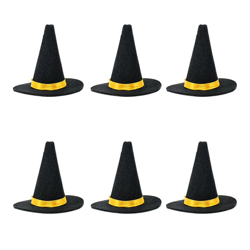 6pcs Halloween Mini Felt Witch Hats Wine Bottle Decor DIY Craft for Halloween Party Home Bar Decoration Supplies Black Cap Props