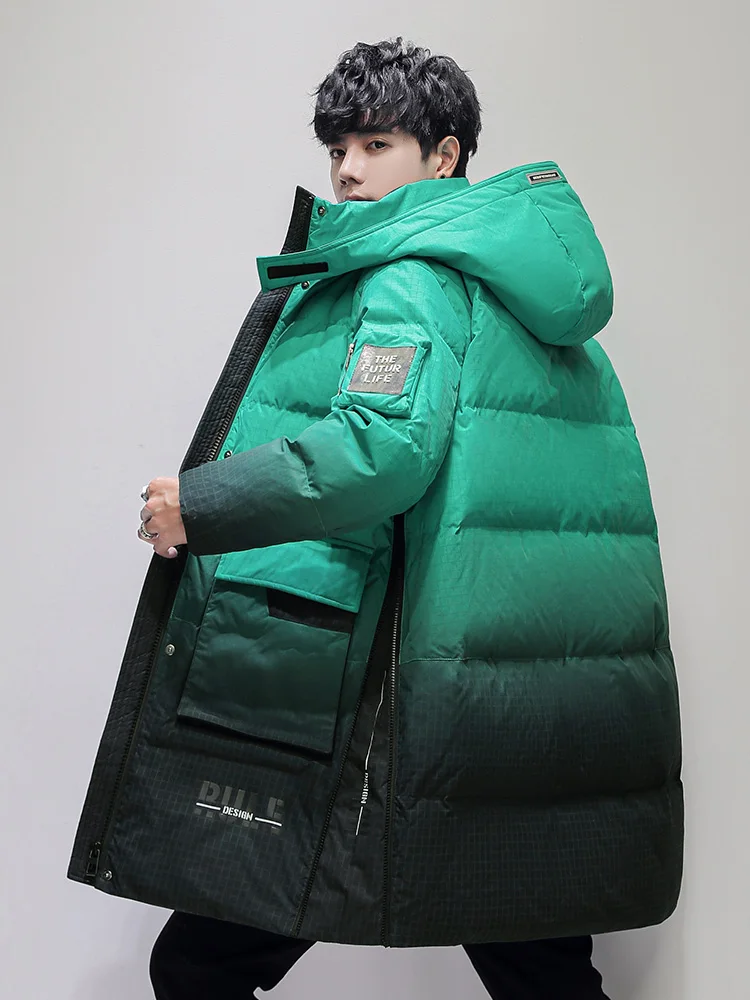 Пуховик мужской зимний толстый, теплый, ветрозащитный, с капюшоном, средней длины