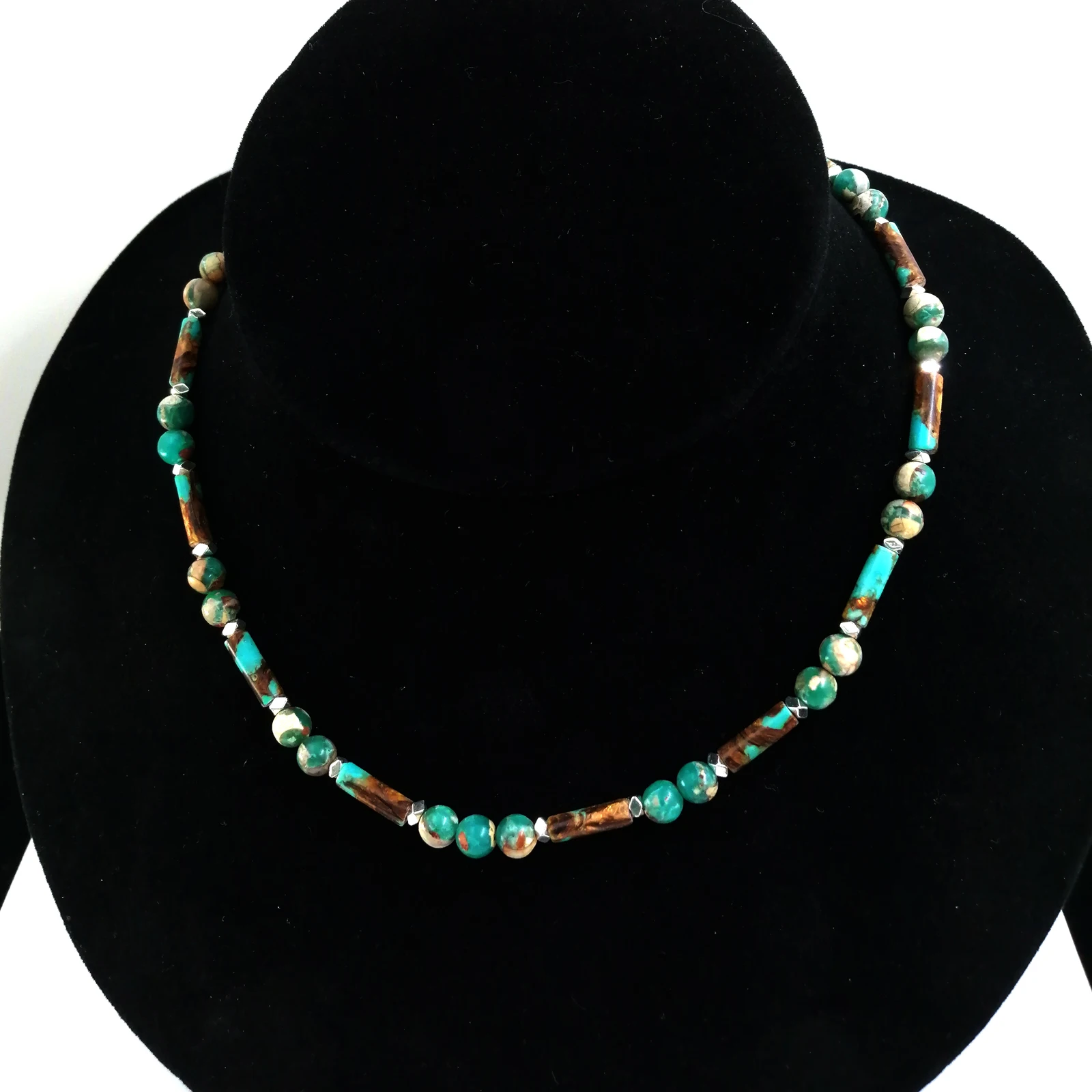 Factory Store Trendy Regenerate Turquoise with Bronze 6-8mm Beads Necklace with Quadrangle Pendant for Woman Man Daily Wearing 5