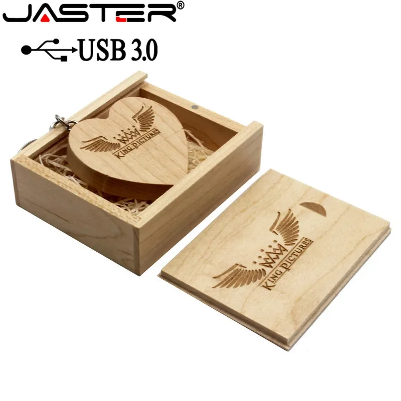 자스터 USB 3.0 나무 하트 모델 USB 플래시 드라이브 메모리 스틱 64GB 16GB 32GB 4GB 웨딩 선물 무료 맞춤 로고