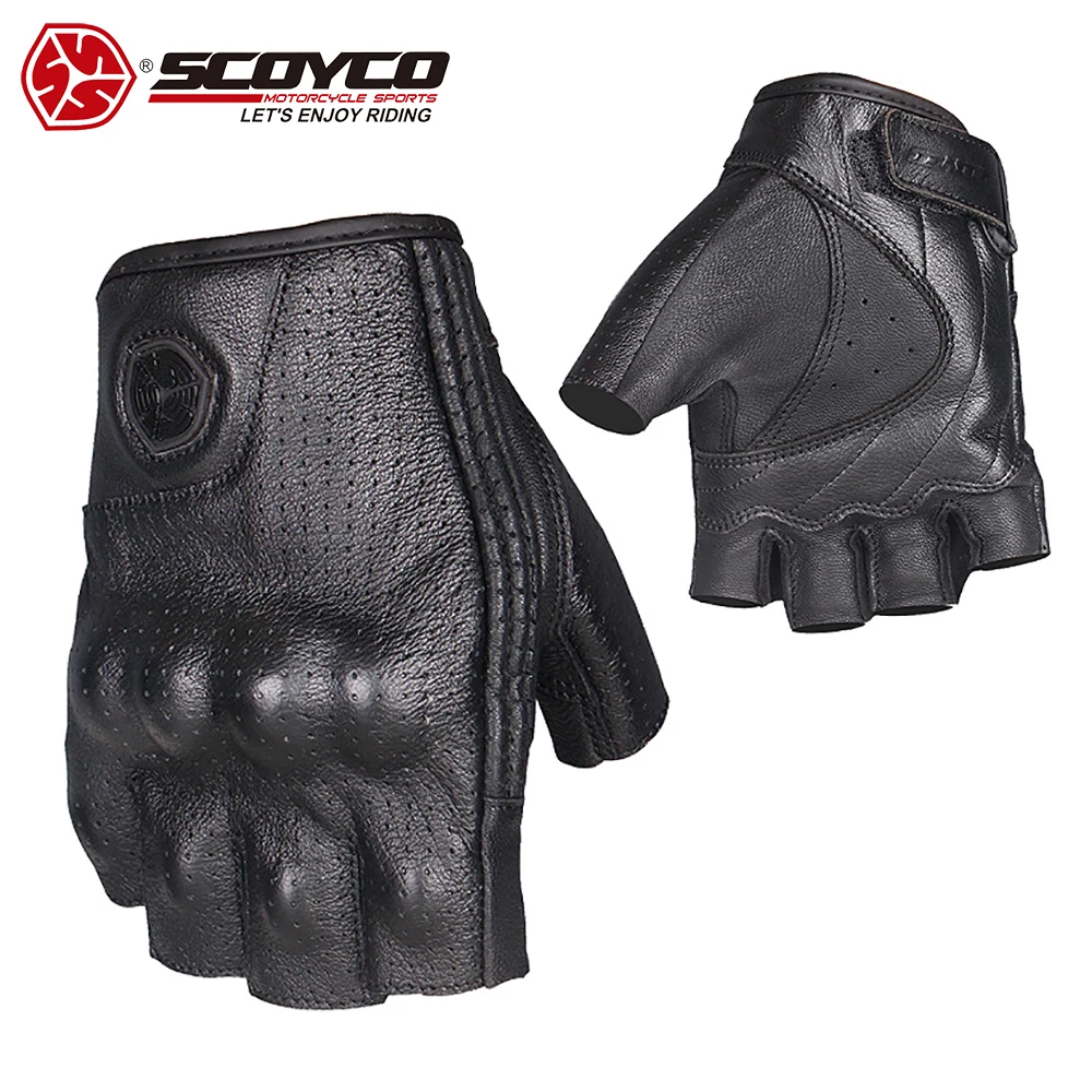 

SCOYCO Summer Motorcycle Half-finger Gloves Cowhide Anti-fall Breathable Motorcycle Riding Protective Gear Knight Equipment