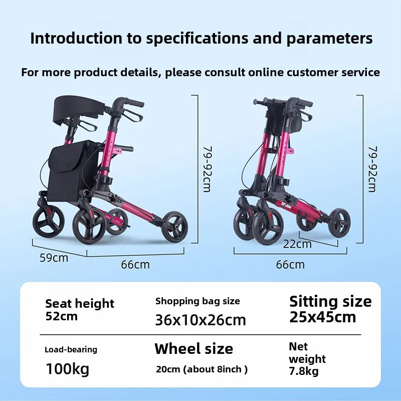 Elderly Disabled Rehabilitation Walking Assist Rollator Walkers Aluminum Alloy Folding Pulley Training Mobility Aids Scooter 5