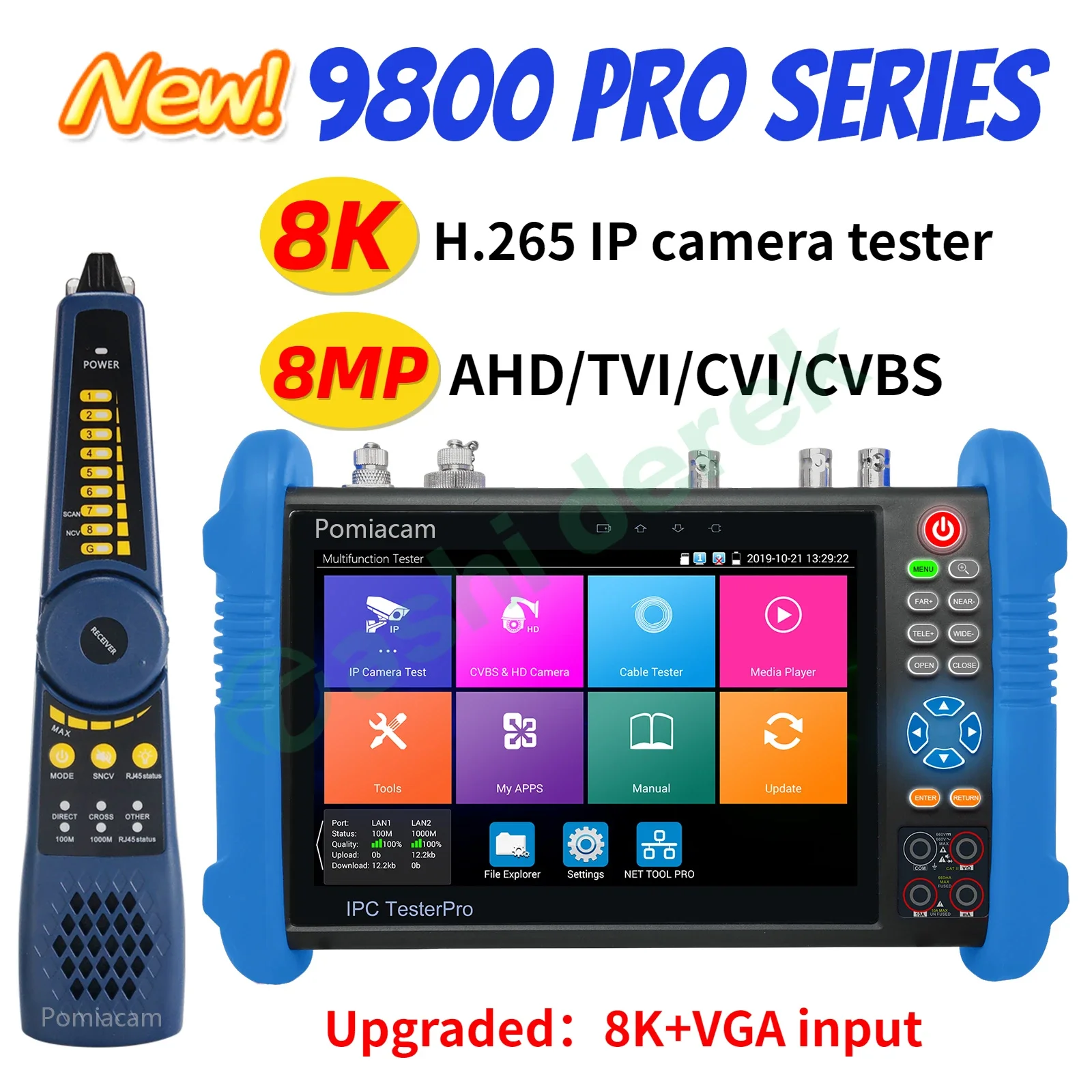 Upgraded IPC-9800 CLMOVTADHS-Pro IPC CCTV Tester 8MP AHD CVI TVI