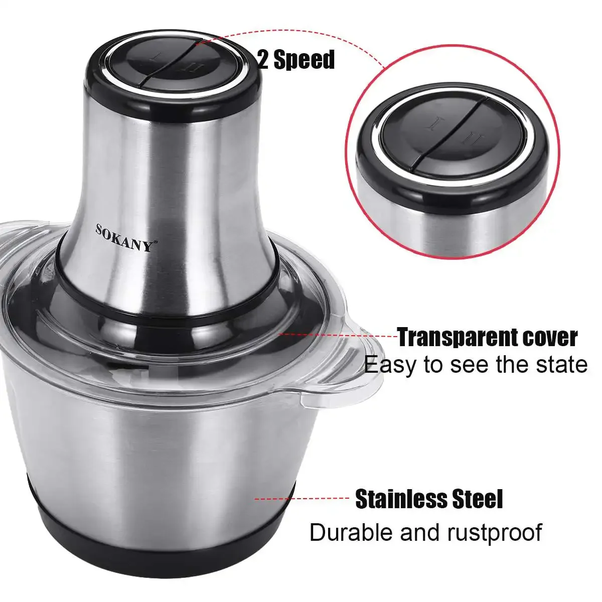 3L 800W Household Small Electric Meat Grinder 2 Speeds Stainless Steel Electric Chopper Automatic Mincing Machine Food Processor 3