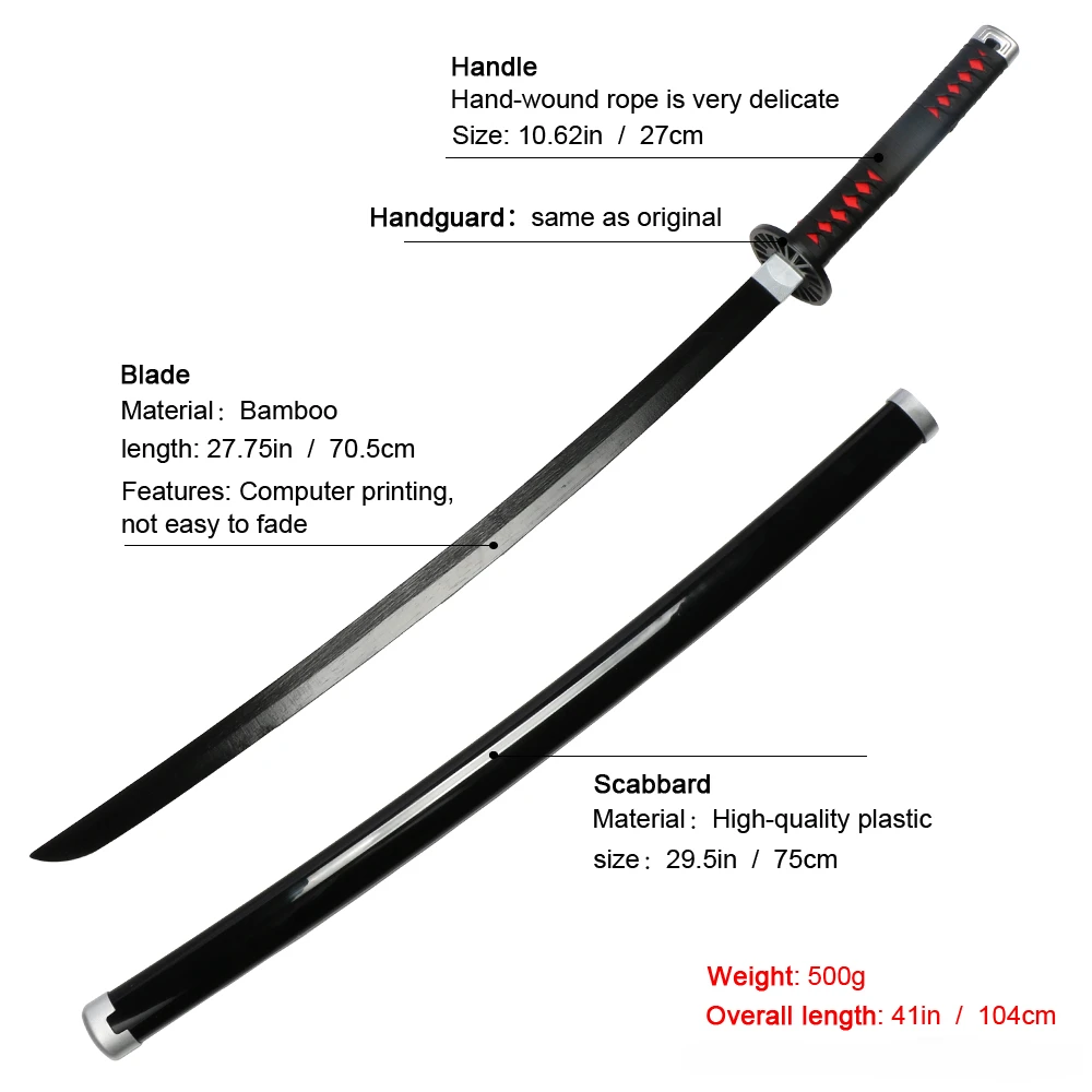 Demon Slayer Katana 104cm Anime Character Weapons Toy Sword Zenitsu Giyuu Blue Shinobu White with Belt and Sword Holder 2