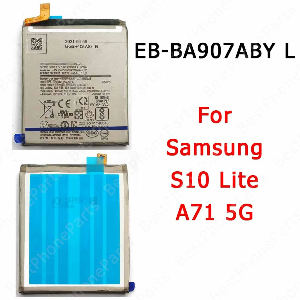 

Battery For Samsung Galaxy S10 Lite A71 5G Bateria Li-ion EB-BA907ABY Spare Parts 4500 mAh Cellphone Replacement