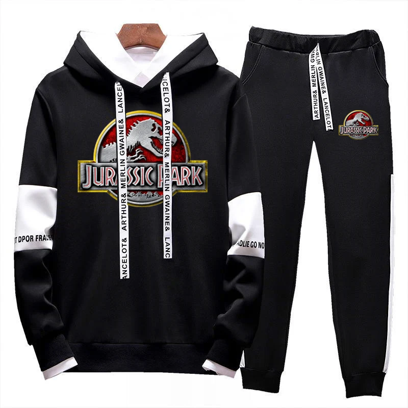 2023 Spring and Autumn Men's New Jurassic Park Style Tie-up Printing High-quality Fashion Hoodie+Pants Two-piece Set