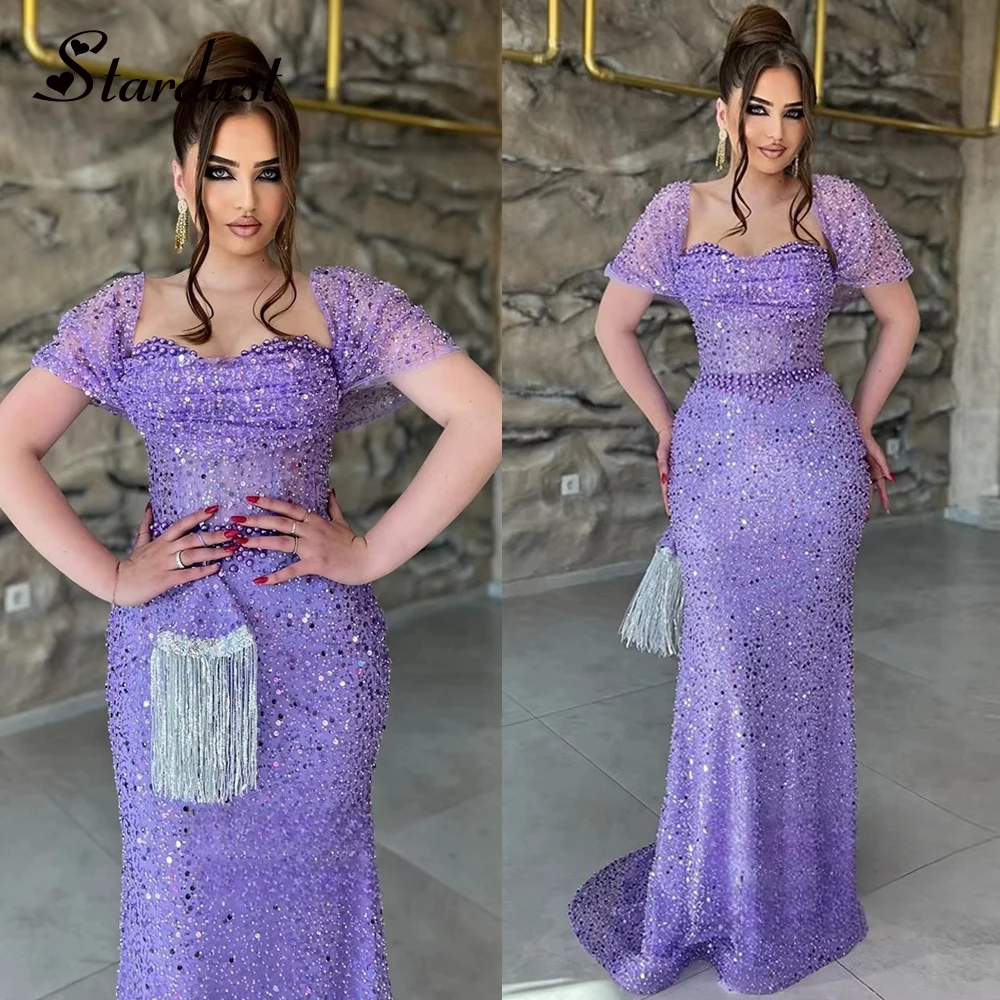 Stardust Attractive Mermaid Celebrity Dresses Beading Pleat Tulle Saudi Arabric Prom Gown Vestidos De Festa Plus Customized 2
