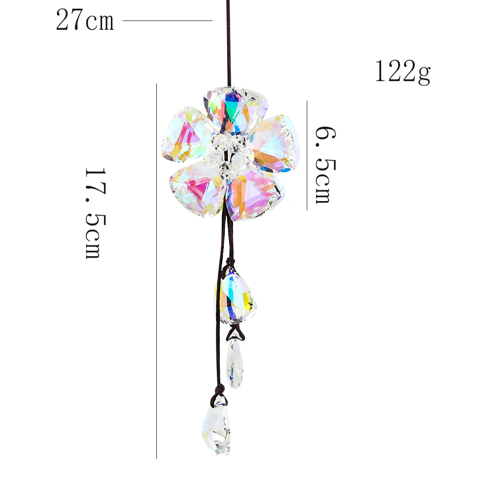 Polished AB Color Sun Flower Petal Tassel Crystal Car Pendant Rainbow Streamer Sun Catcher Yard Garden Farmhouse Hanging Decor