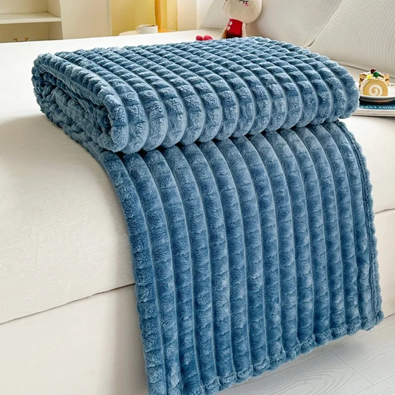 2025 New Solid Color Imitation Fur Plaid Flannel Blanket Winter Office Nap Blanket Air Conditioner Blanket