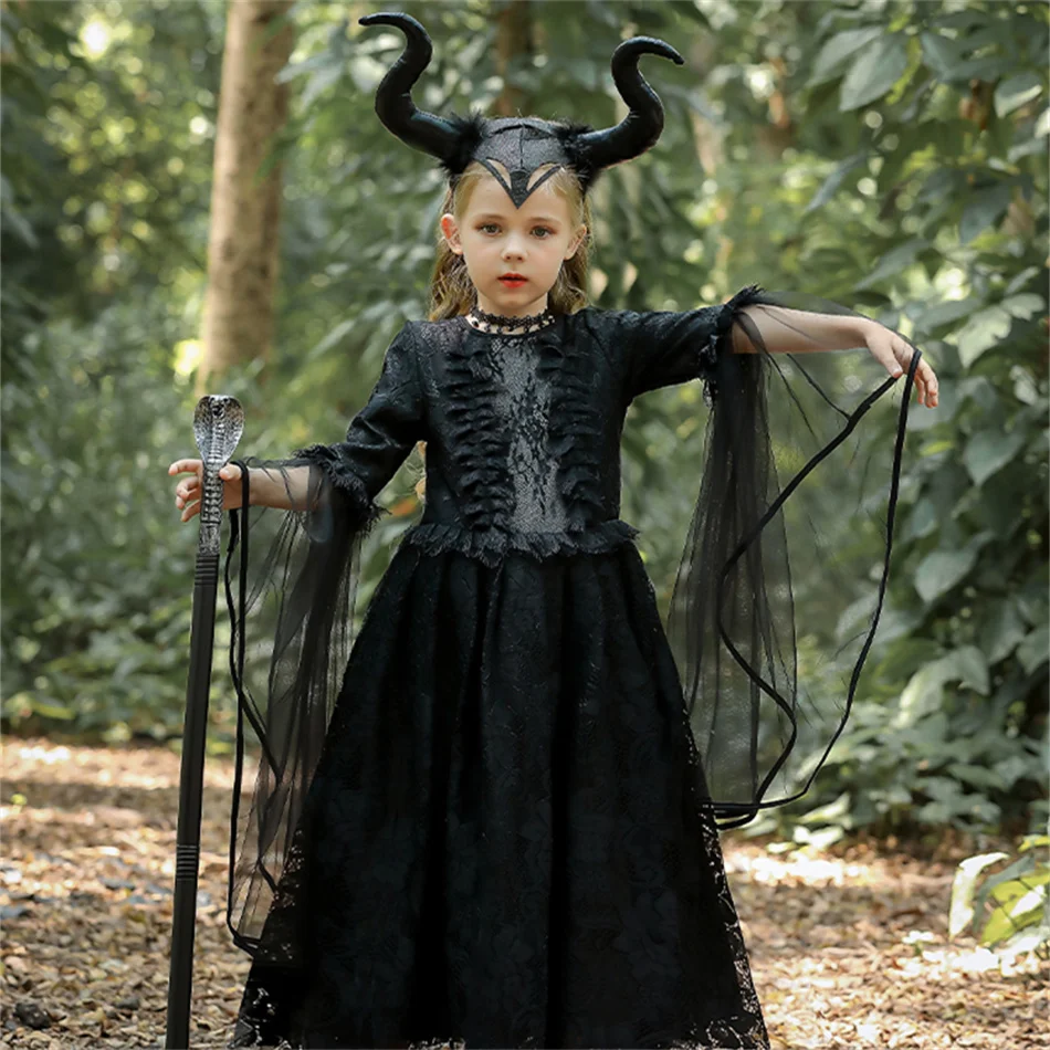 Disney Maleficent Halloween Cosplay Princess Dress Girls Carnival