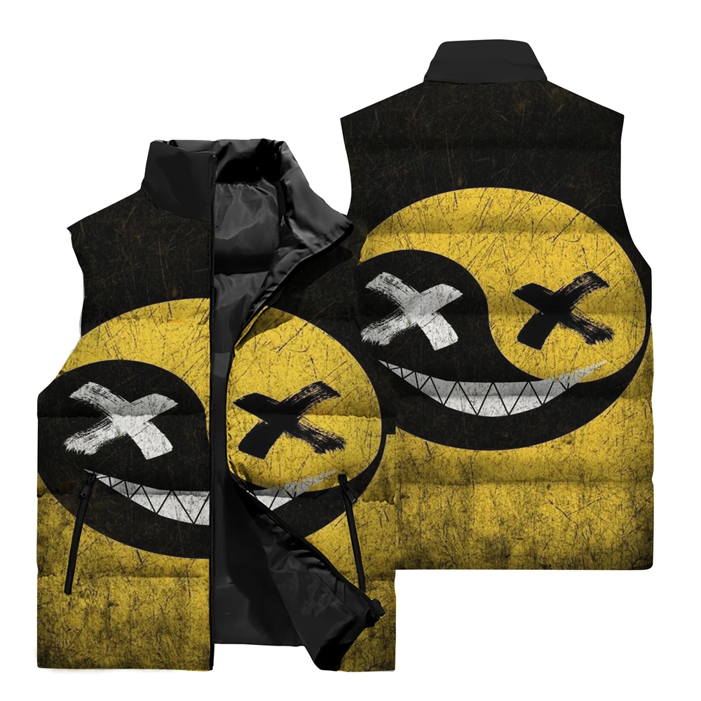 Chaqueta sin mangas con estampado 3D de terror de Nochebuena para hombre, otoño/invierno, cuello alto, cálida, con cremallera, camiseta sin mangas