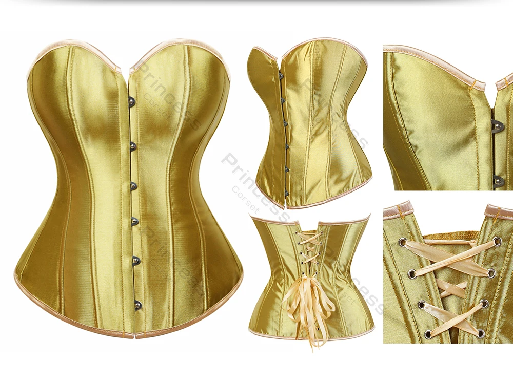 Sexy Korsett Bustier Schnürung für Frauen Rosa Viktorianisches Korsett Top Plus Size Vintage Satin Korsett Vollbrust Schwarz Blau Rot Gold – Detail 22