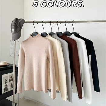 السيدات طويلة الأكمام الصوف مبطن سميكة الدافئة لاعبا 2025 المرأة الشتاء الياقة المدورة سترة الإناث الصلبة Ruched بلوفر مغزول 3