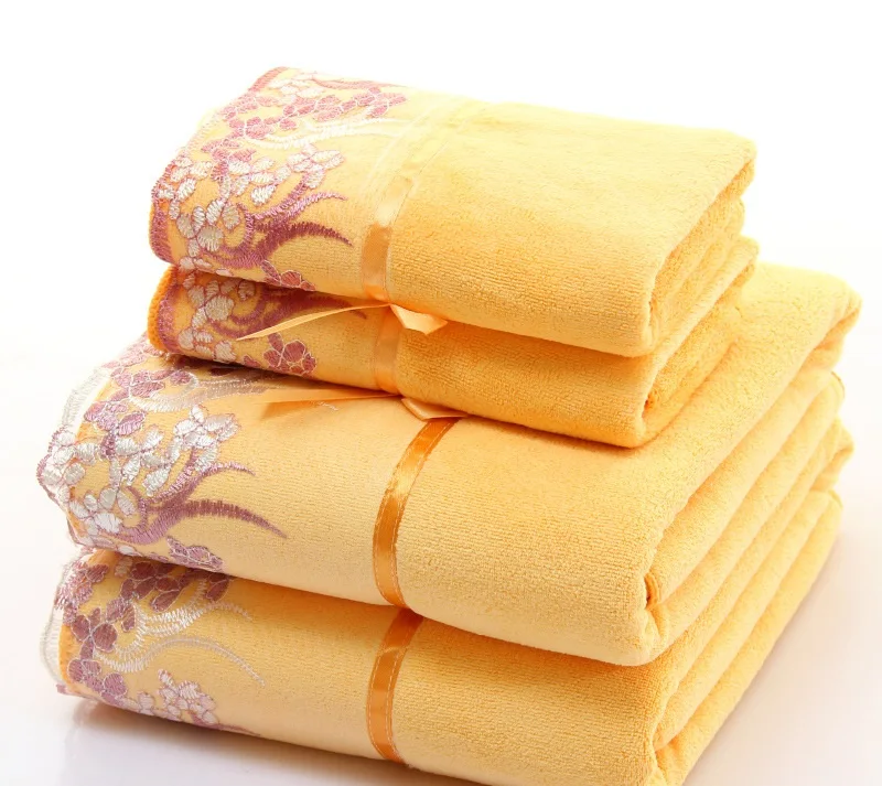 2pcs set microfiber Elegant Embroidered towel set solid 1pc face towel and 1pc bath towel Quick Dry Towels bathroom for Adult