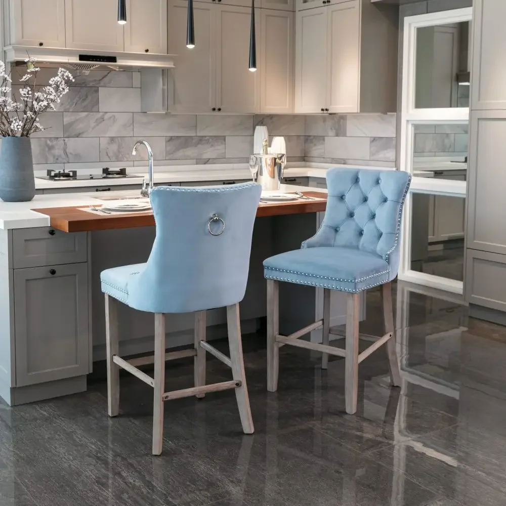 Moderne, luxuriöse, mit Samt gepolsterte Barhocker – getuftete Esszimmerstühle mit Knöpfen, bequeme Kücheninselhocker im Freizeitstil – Detail 39