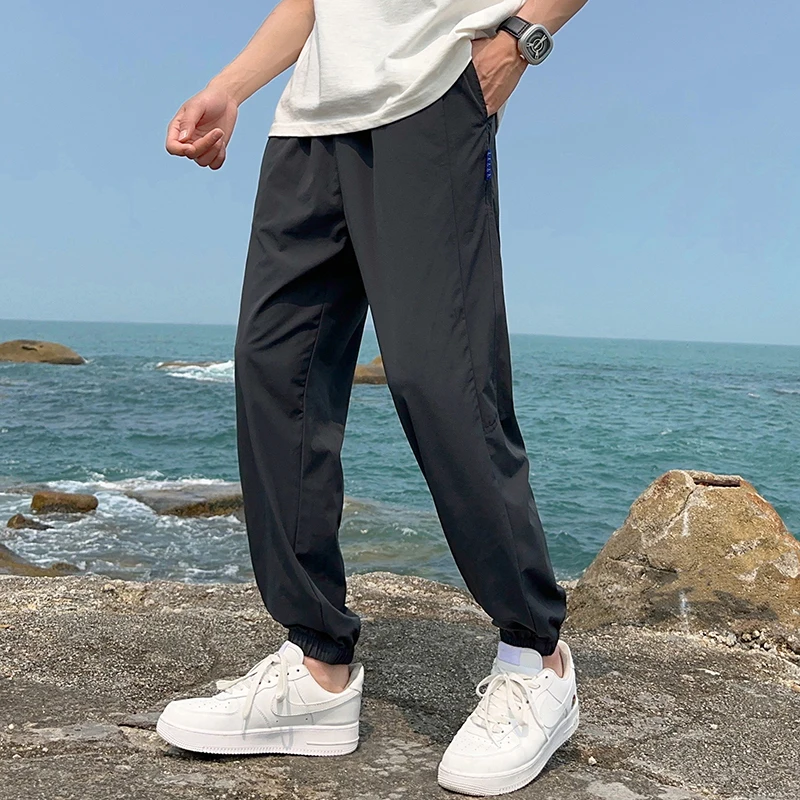 Bloomers Harem Cargo Trousers Solid Color Elastic High Waisted Pockets Casual Men's Clothing Spring Autumn Preppy Style Pants