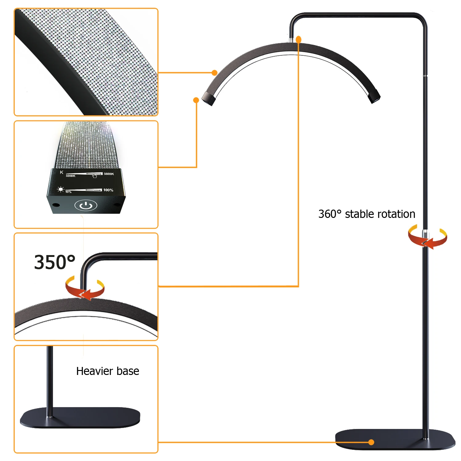 Fusitu Oversea Warehouse LED Half-Moon Shaped Light LED Lash Light With Floor Tripod Floor Video Light For Beauty Salon Makeup 6