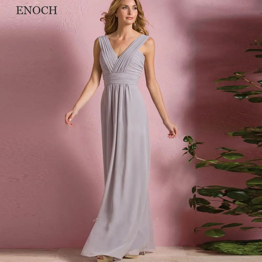 

ENOCH Plain V-Neck Chiffon Bridesmaid Dresses Sleeveless Pleated Party Dresses Beach Backless Vestidos De Fiesta Custom Made
