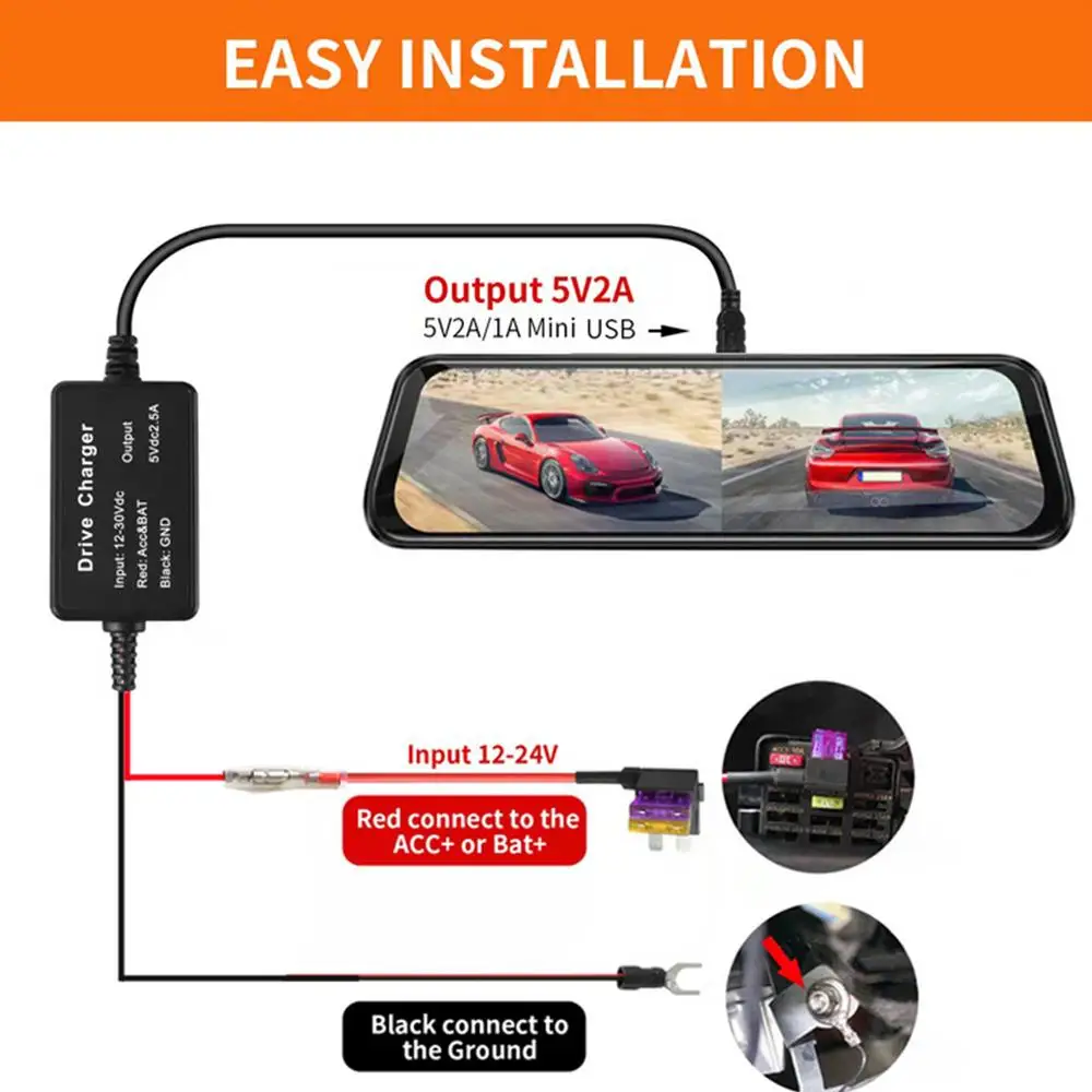 USB C Dashcam Hardwire Kit 12V-24V To 5V Professional Type C Hardwire Kit For Dashcam Dashboard Camera Car Charger Cable Kit