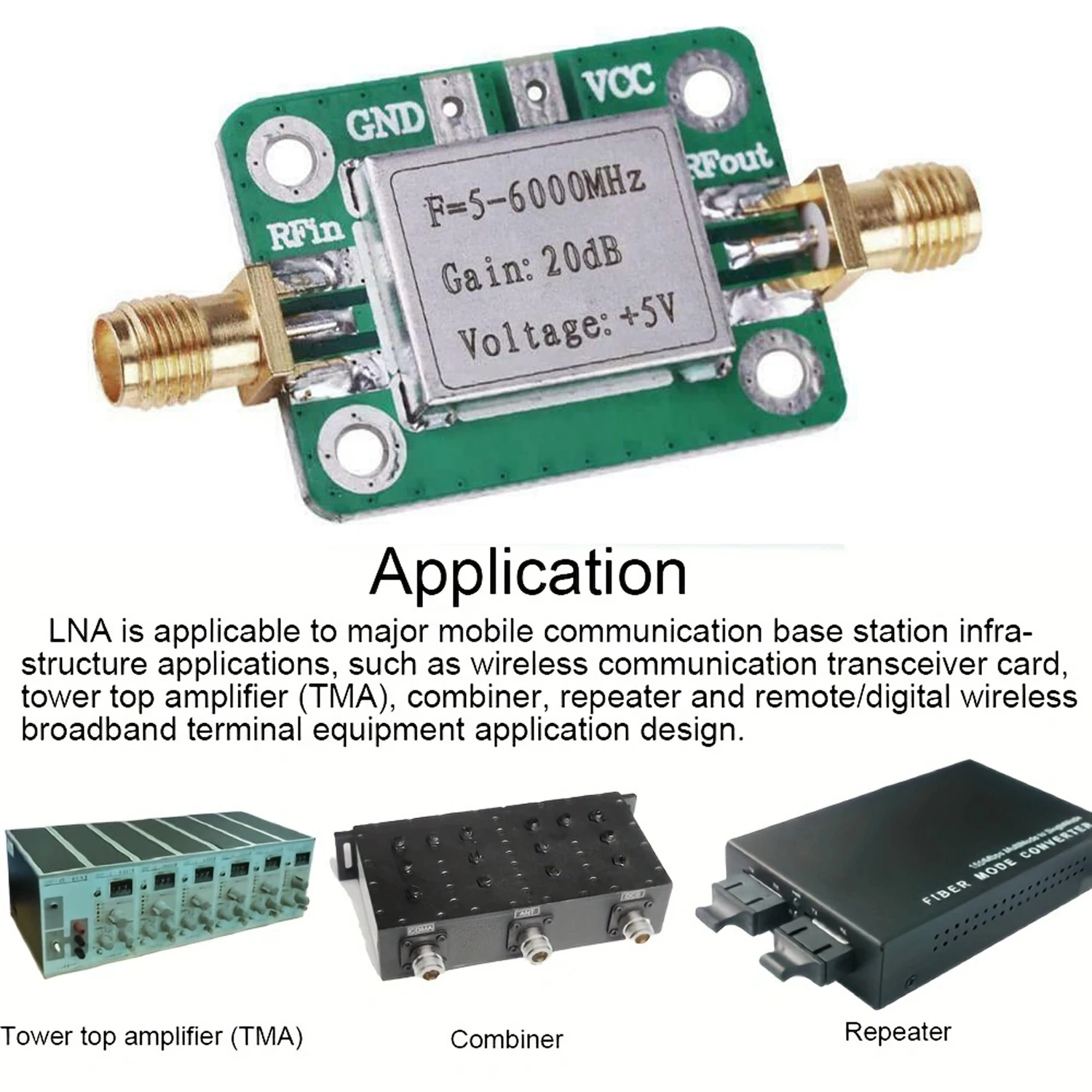 5M-6GHz RF low noise Broadband Signal Amplifier Power Amplifier Gain 20dB VFH UHF SHF 5-6000mhz LNA rf amplifier
