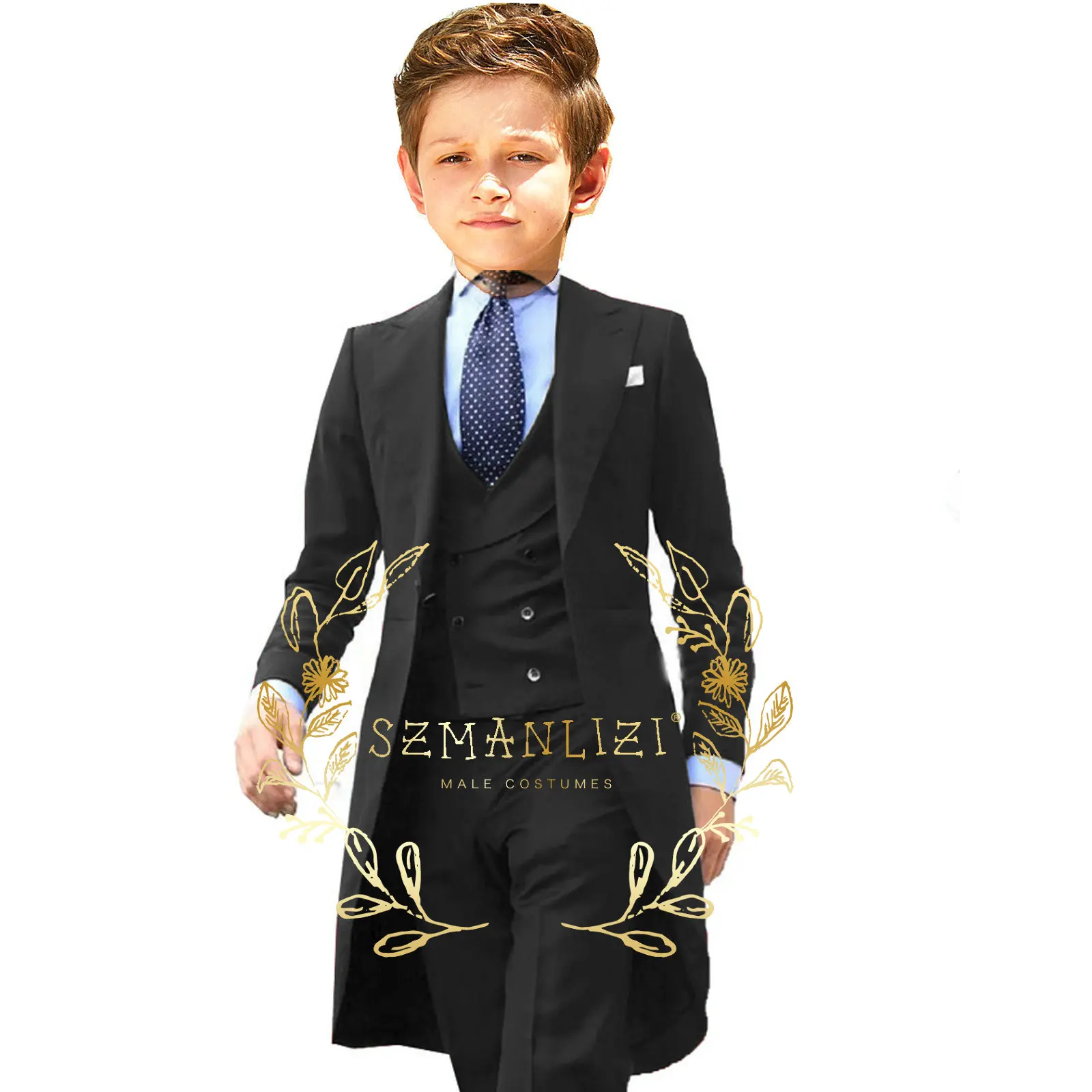 Formal Royal Blue Boys Suit 3 Piece Party Wedding Tuxedo Child Jacket Pants Vest Made Kids Costume 3-16 Years Old boys suits