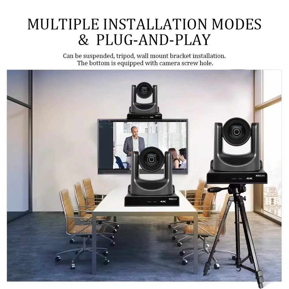 KN430 우수한 NDI 4K 30X 8mp POE PTZ 화상 회의 카메라, sdi + usb3.0 + hdmi + ip 라이브 스트리밍 방송 스튜디오 교회 이벤트