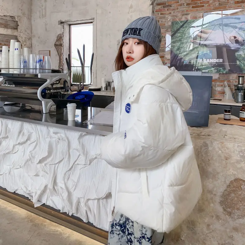 oversized hooded parkas women letter print autumn winter coat solid colors long sleeve warm cotton down padded jacket S-XL