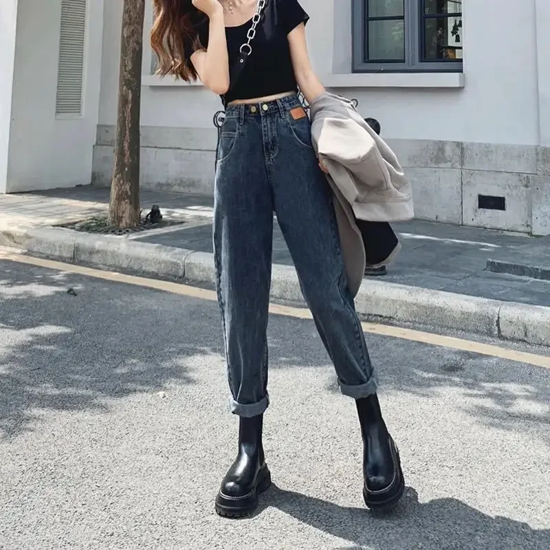 

Женские джинсы с высокой талией, широкие брюки-шаровары в Корейском стиле 90-х, весна-осень 2023