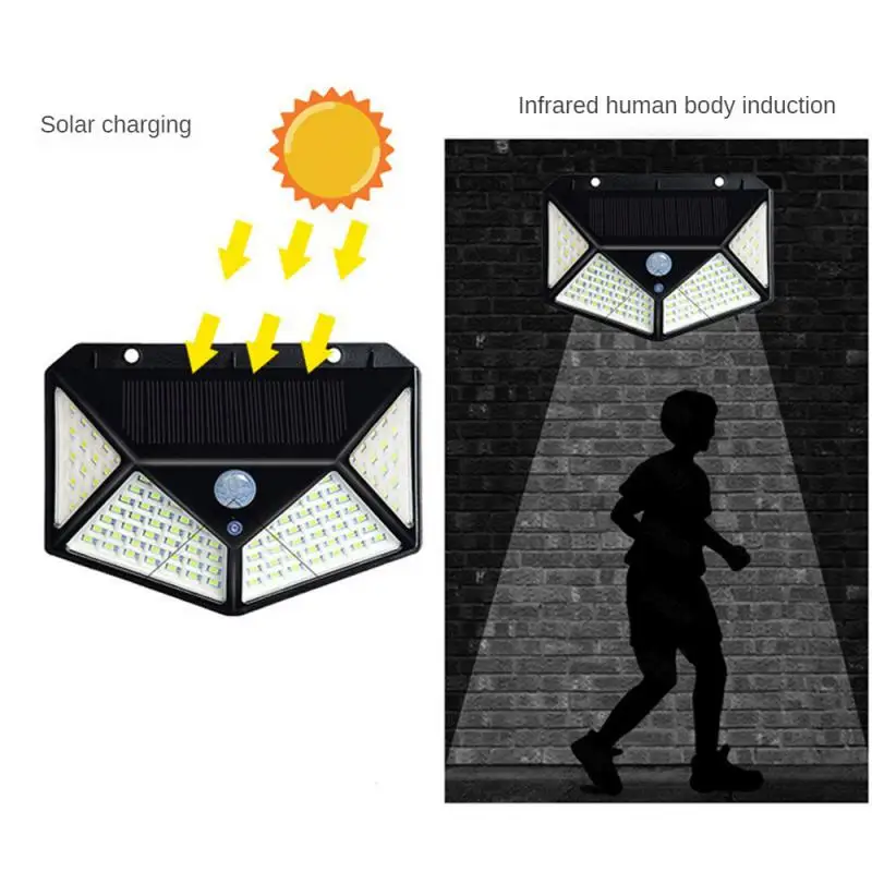 

114 LED Solar Wall Light 4 Sides Luminous Solar Light Human Body Induction Waterproof Energy-saving LED Street Lamp Outdoor