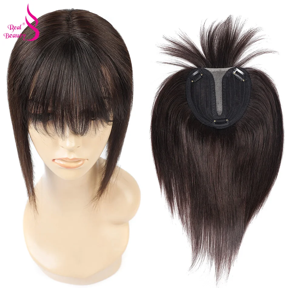 Human Hair Toppers Natural Topper Human Hair Piece With Bang Real Beauty 100% Brazilian Remy Topper Middle Part Clip In Hair Machine Made Lace Base human hair toppers