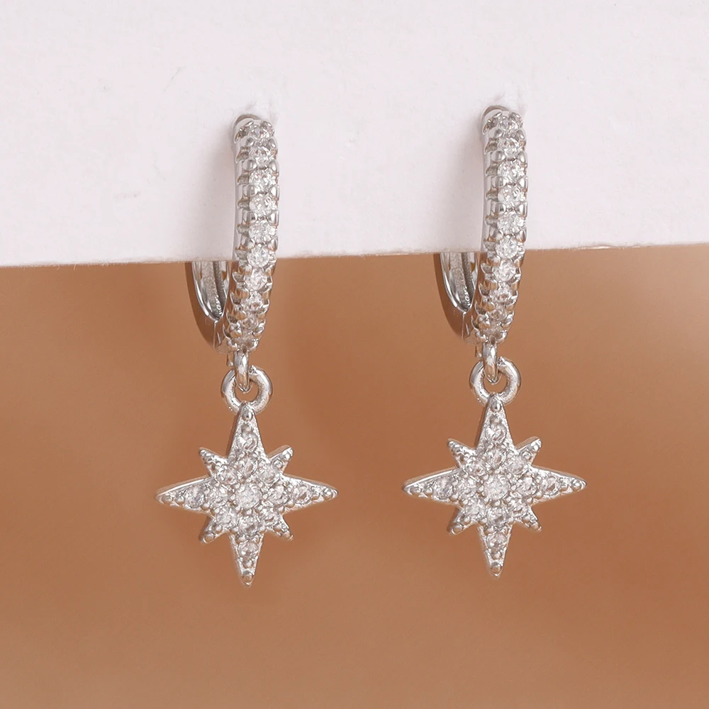Luxury Stainless Steel Star Dangle Earrings For Women Sparkling Zircons Geometric Ear Piercing Earring Fashion Jewelry aretes