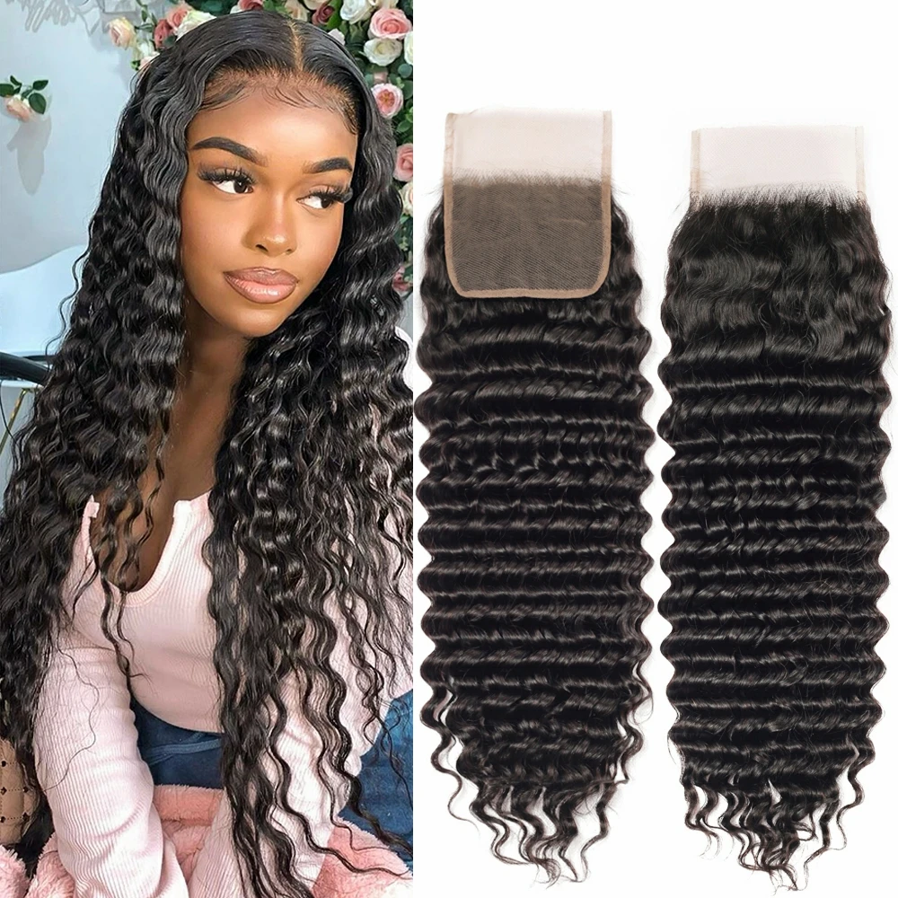 

4X4 Lace Closure Deep Wave 100% Human Hair Lace Closure Brazilian Hair Weaving Natural Color Remy Hair Swiss Lace With Baby Hair