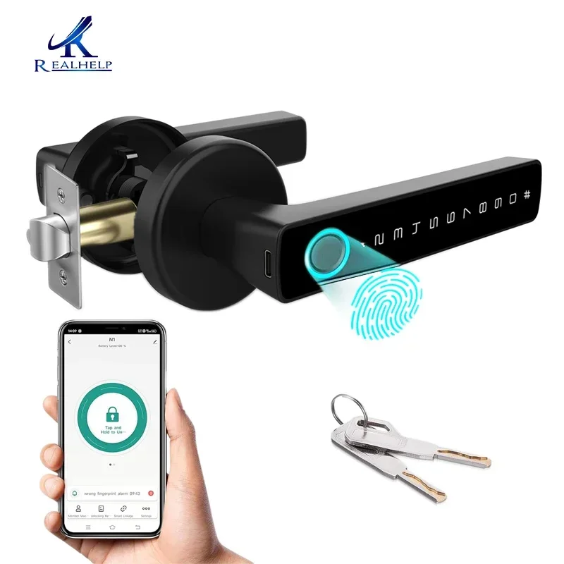 Smart Fingerprint Door Lock com Wi-Fi, Tuya Código App, Keyless Entry, Handle, Control APP, Front Door