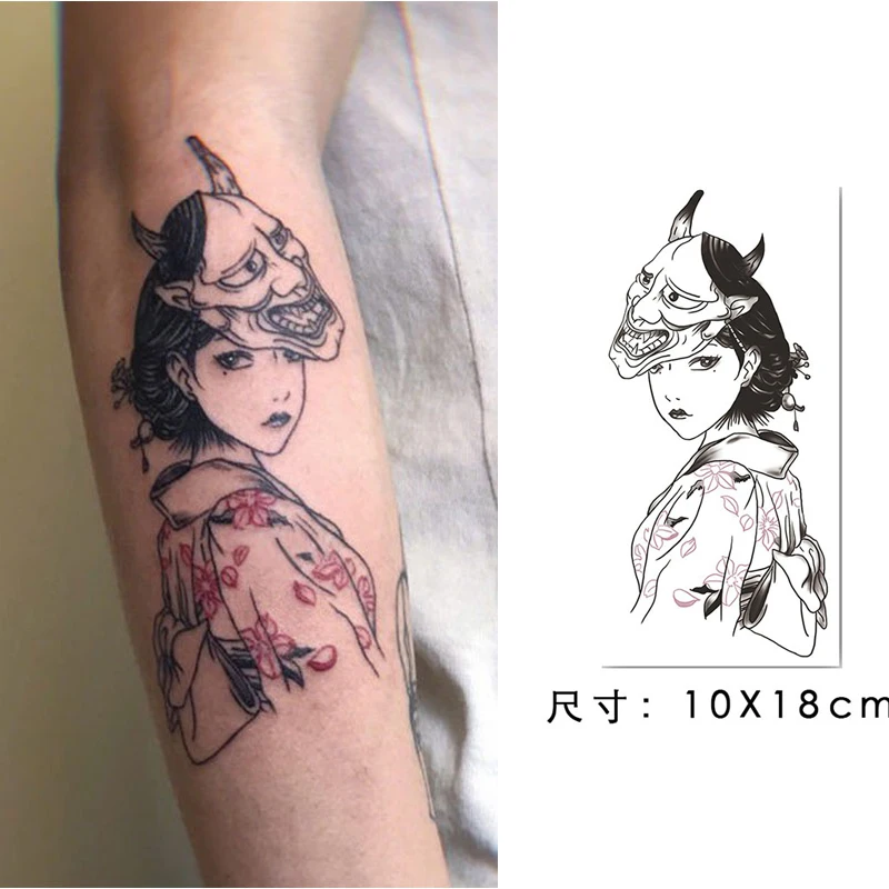 

Temporary Tattoo Devil Mask Japanese Geisha Movie Girl Body Art Water Transfer Fake Tatoo Flash Tatto Sticker for Men Women
