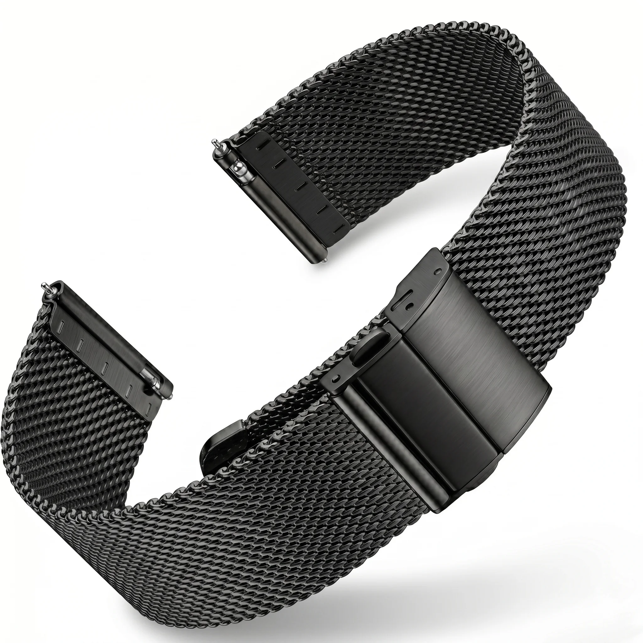 Elegant Milanese Loop Mesh Stainless Steel Bracelet with Deployment Clasp - Silver/Black