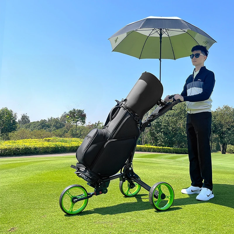 PLAYEAGLE Folding Golf Push Pull Cart Upgrade Widened Wheels Portable Golf Bag Cart with Umbrella Holder