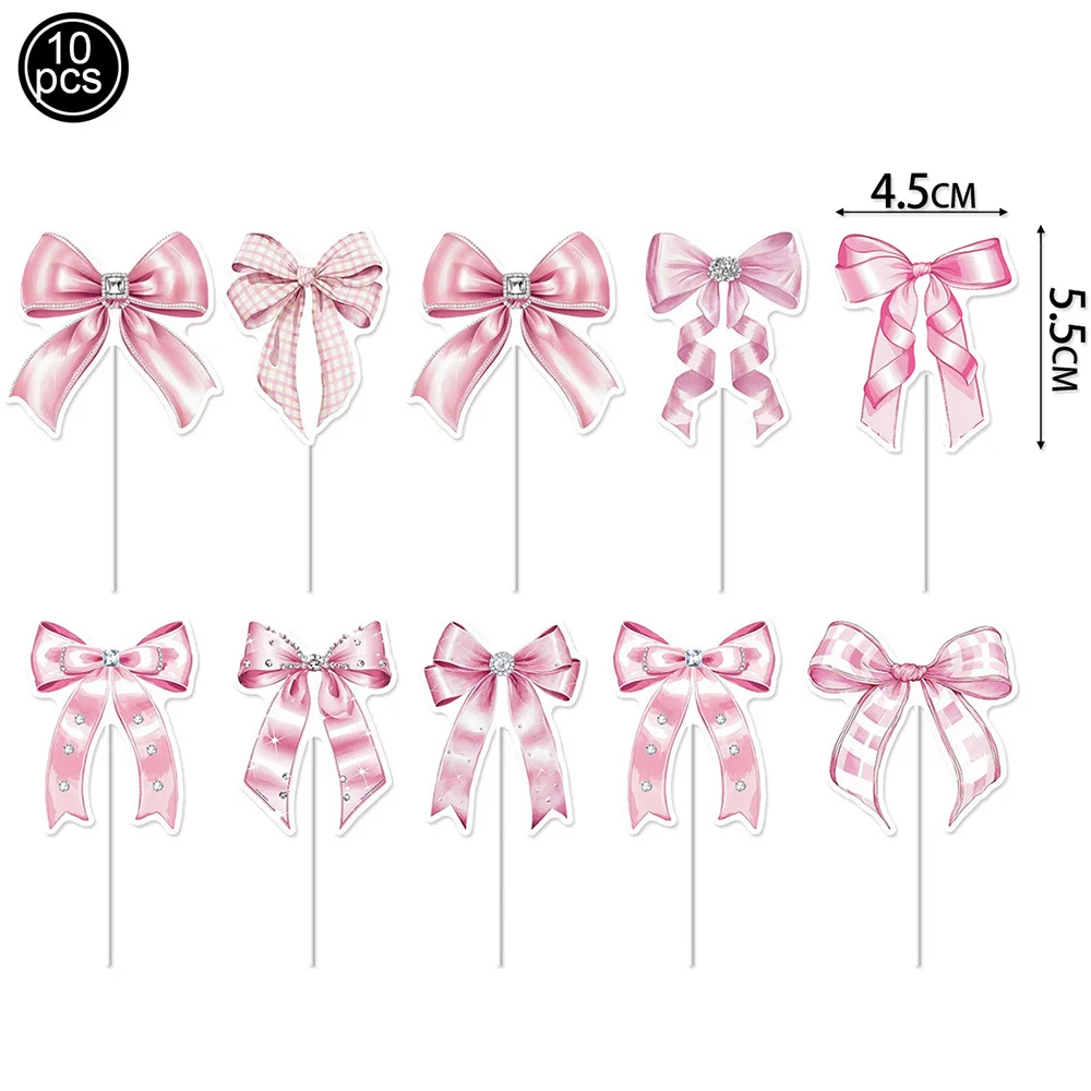Elegant Pink Bow Cake Toppers - Princess-Themed Party Decorations