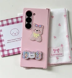 Chic Pink Case with Bow, Puppy Bracket, Hairball, and Pearl Bracelet - Z Fold 8 Ultra (B)