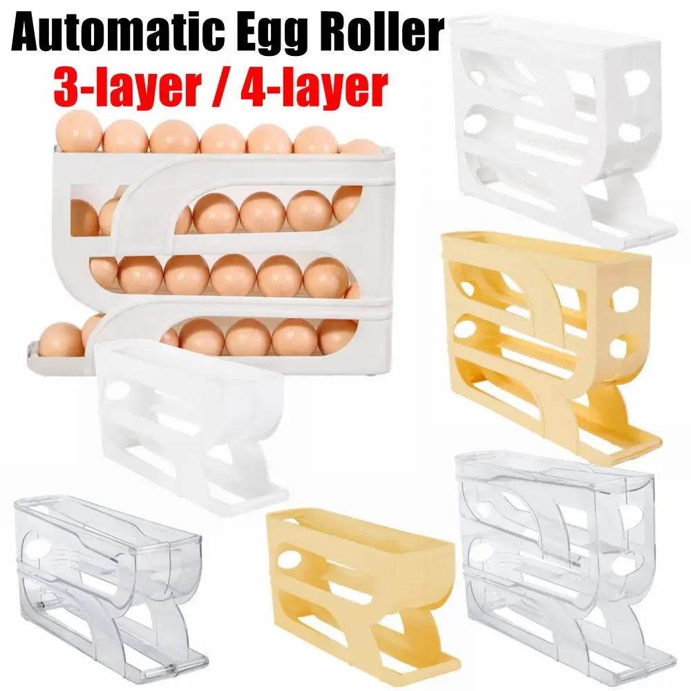 3 / 4 Layer Automatic Egg Roller Large Capacity Refrigerator Egg Storage Box Household Roller Rack Dispenser Organiser