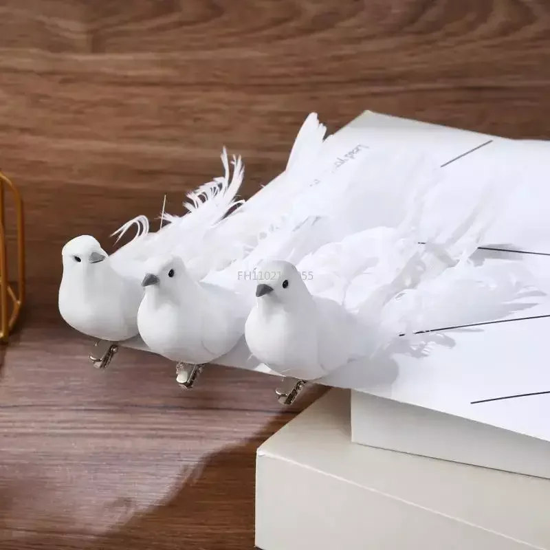 1pc Pigeons Decoration For Wedding Christmas Home Fake Bird White Doves Artificial Foam Feathers Birds With Clip