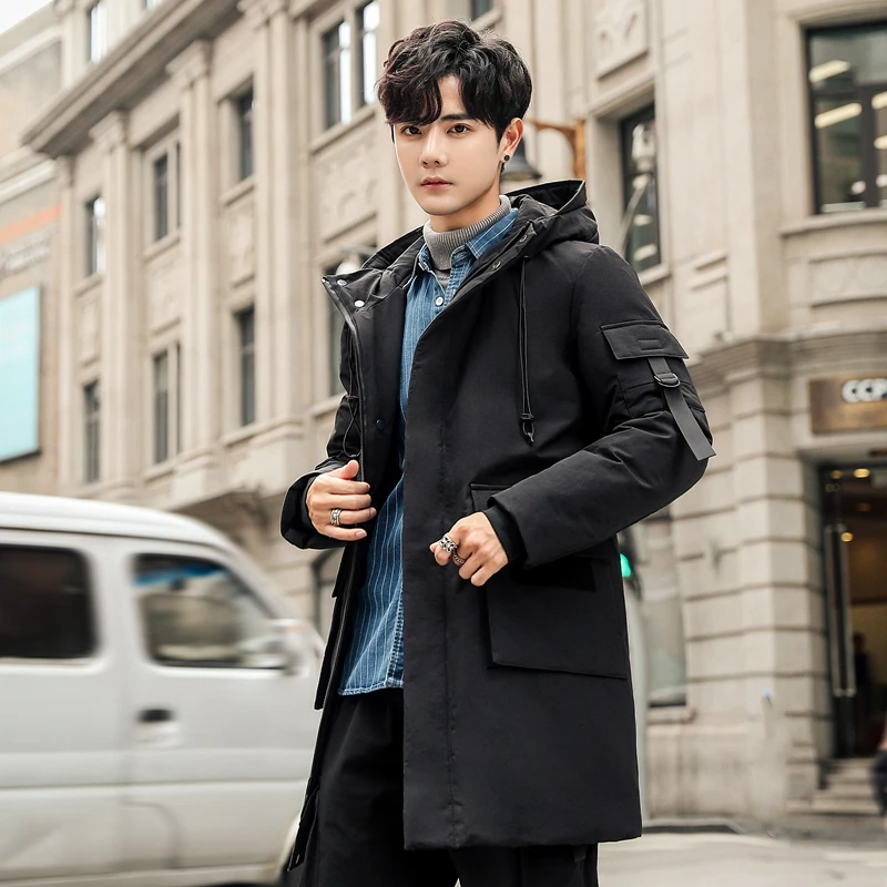 Causal 2023 Winter Men's Mid-Long Duck Down Jackets Top Trend Solid Color Thick Warm Parkas Outwear Loose Windproof Puffer Coats