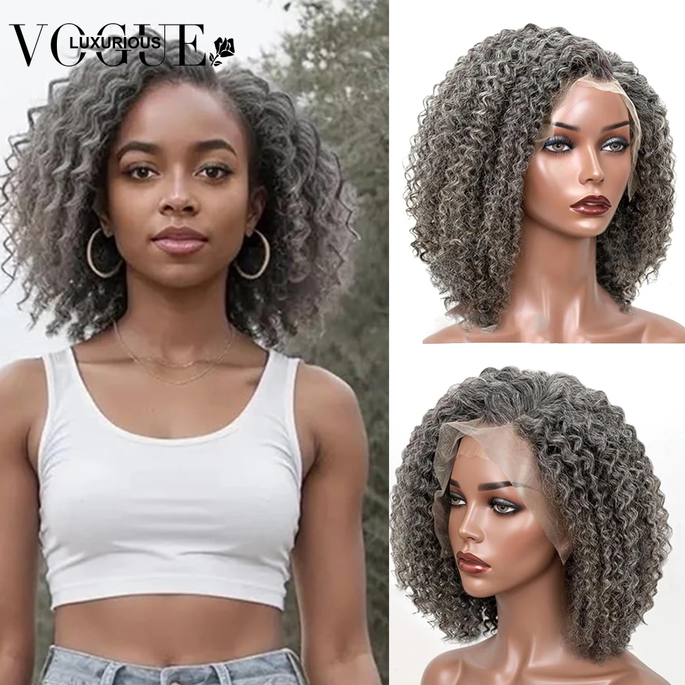 

Glueless Salt Pepper Grey Highlight Colored Human Hair Wig 4X4 Lace 5X5 Closure Deep Wave Short Bob Pixie Cut Wigs Pre Plucked