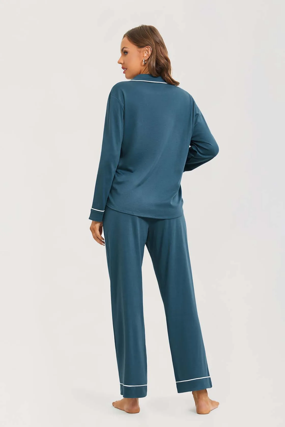 DOBREVA Women's Pajamas Set PJ Cotton Sleepwear Long Sleeve Pants 2 Piece  Soft Comfy Lounge Sets Loungewear Button Down