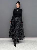 QING MO Polka Dot Women Skirt Black 2023 Spring Summer New Korean Fashion Trend Patchwork Mesh Skirt Streetwear Dress ZXF1016 - Image 2